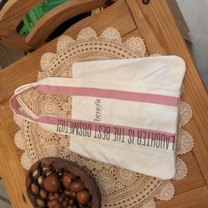 Benefit San Francisco White and Pink Canvas Tote, 16" W x 15 1/2" H